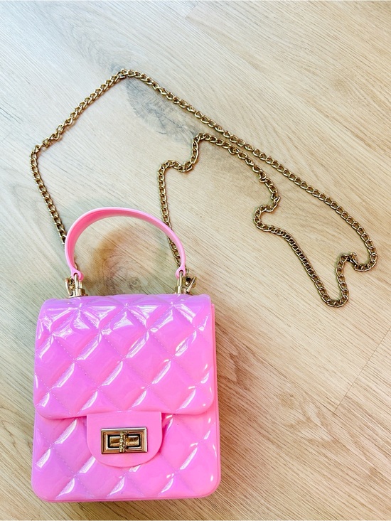 Handbags - Pink Quilted Mini Jelly Crossbody Bag-Purse with Gold Chain for girls-Women
